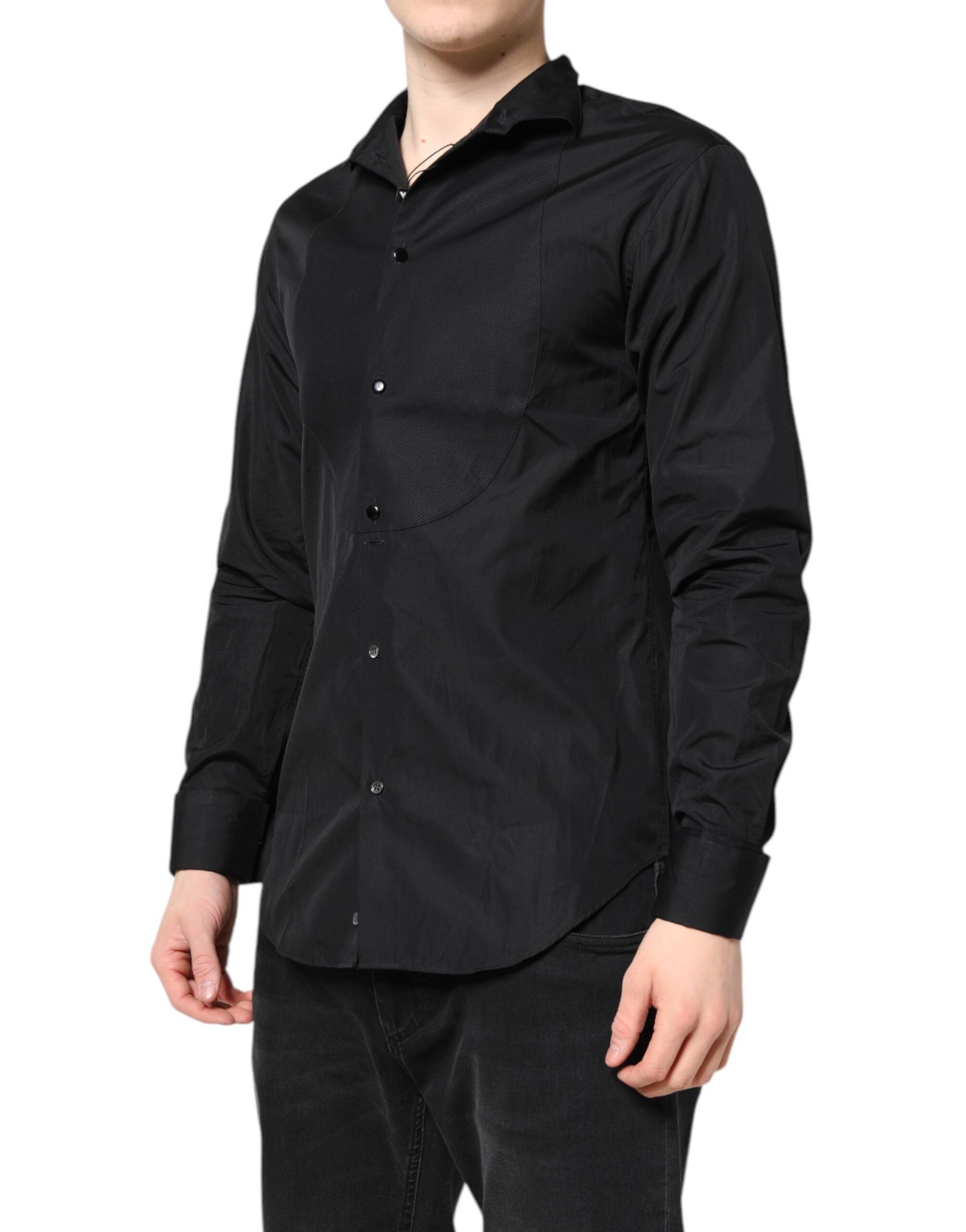 Emporio Armani Black Cotton Long Sleeve Men's Formal Dress Shirt